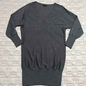 Massimo Dutti Gray V-Neck Sweater Lightweight Knit
